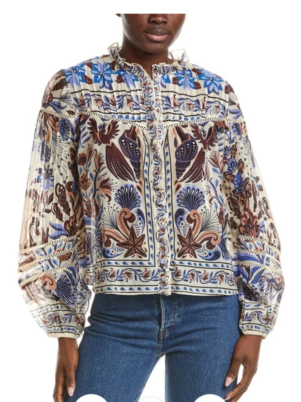 Farm Rio Nature Land Sand Printed Peasant Blouse XS